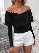 Ruffled Off-Shoulder Long Sleeve Blouse Black OutfitFlow