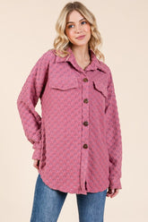 BOMBOM Checkered Button Down Dropped Shoulder Shacket Deep Rose OutfitFlow