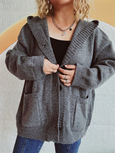Dropped Shoulder Long Sleeve Hooded Cardigan Dark Gray One Size OutfitFlow