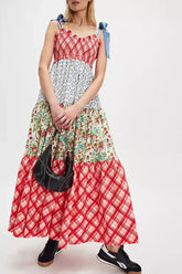 Printed V-Neck Tie Shoulder Cami Dress Scarlet OutfitFlow