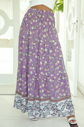 Tiered Printed Elastic Waist Skirt Lavender OutfitFlow