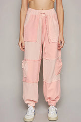 POL Drawstring Pocketed Contrast Jogger Pants Blush Pink OutfitFlow