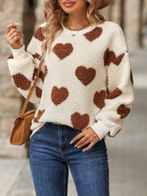 Fuzzy Heart Dropped Shoulder Sweatshirt Brown OutfitFlow
