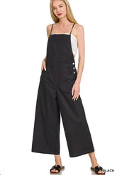Zenana Woven Spaghetti Strap Overalls BLACK OutfitFlow