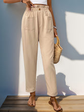 Perfee Frill High Waist Pants with Pockets Tan OutfitFlow