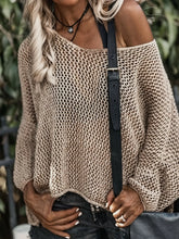 Openwork Long Sleeve Knit Cover Up Khaki OutfitFlow