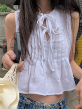 Tie-Front Sleeveless Summer Blouse White OutfitFlow