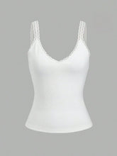 Lace Detail V-Neck Wide Strap Tank White OutfitFlow