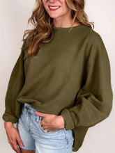 Ribbed Knit Oversized Sweatshirt Army Green OutfitFlow