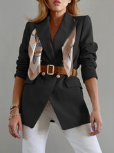 Buttoned Lapel Collar Long Sleeve Blazer Black OutfitFlow