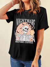 Halloween Skull Checkerboard Graphic Round Neck Tee Black OutfitFlow