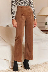 Decorative Button Straight Leg Pants Caramel OutfitFlow