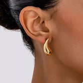 Curved Teardrop Stud Earrings Gold One Size OutfitFlow
