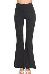 Zenana Raw Edge Hem Flare Yoga Pants BLACK OutfitFlow