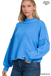 Zenana Brushed Melange Hacci Cropped Sweater OCEAN BLUE OutfitFlow