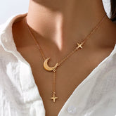 18K Gold-Plated Moon and Star Gold Chain Necklace Gold One Size OutfitFlow