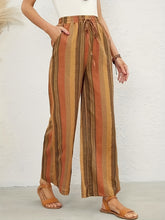 Full Size Drawstring Striped Wide Leg Pants Mustard OutfitFlow