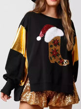 Christmas Sequin Boot Long Sleeve Sweatshirt Black OutfitFlow