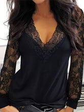 Full Size Lace Detail V-Neck Long Sleeve Blouse Black OutfitFlow