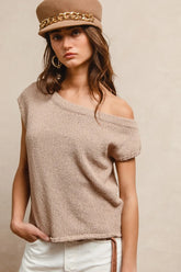 BiBi One Side Off Shoulder Knit Top LATTE OutfitFlow