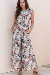 Floral Sleeveless Button Front Wide Leg Jumpsuit Floral OutfitFlow