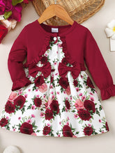 Frill Floral Round Neck Flounce Sleeve Dress Deep Red OutfitFlow
