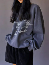 Skeleton Graphic Oversized Sweatshirt Gray OutfitFlow