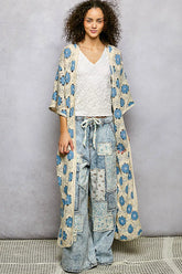 POL Open Front Floral Crochet Longline Cardigan NATURAL SKY One Size Trendsi