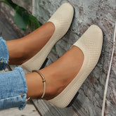 Square Toe Solid Color Mesh Slip-Ons Beige OutfitFlow