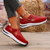 Mesh Round Toe Platform Sneakers Red OutfitFlow
