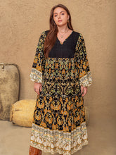 Plus Size Floral V-Neck Balloon Sleeve Midi Dress Multicolor OutfitFlow