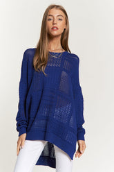 Davi & Dani Openwork Side Slit Drop Shoulder Knit Cover Up Navy OutfitFlow