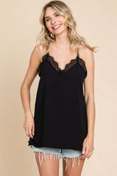 Culture Code Lace Detail Spaghetti Strap Cami Black OutfitFlow
