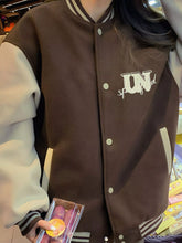 Color Block Snap Down Baseball Jacket Brown One Size OutfitFlow