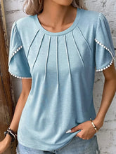 Full Size Round Neck Petal Sleeve Blouse Plus Size Light Blue OutfitFlow
