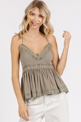 Mittoshop Crisscross Back Lace Detail V-Neck Cami Mocha OutfitFlow