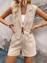 One Button Sleeveless Top and Shorts Set Tan OutfitFlow