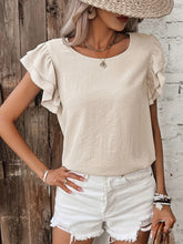 Ruffled Round Neck Cap Sleeve Blouse Dust Storm OutfitFlow
