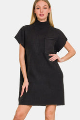 Zenana Short Sleeve Sweater Mini Dress Black OutfitFlow