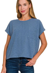 Zenana Round Neck Short Sleeve T-Shirt DUSTY BLUE OutfitFlow