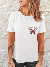 Game Day Bowknot Embroidered Casual Tee White OutfitFlow