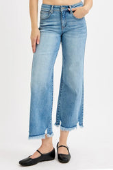 RISEN Full Size Mid Rise Crop Wide Leg Jeans Plus Size LIGHT OutfitFlow