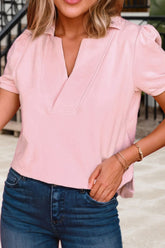 Johnny Collar Short Sleeve T-shirt Blush Pink OutfitFlow