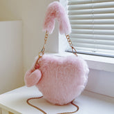 Heart Shape Faux Fur Handbag Blush Pink One Size OutfitFlow