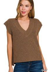 Zenana Oversized Sweater Vest with Side Slit BROWN OutfitFlow