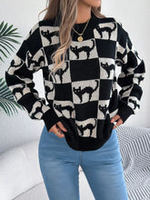 Cozy Cat Checkerboard Pattern Sweater Black OutfitFlow