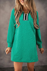 Texture Quarter Zip Long Sleeve Mini Dress Dark Green OutfitFlow