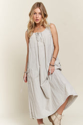 ADORA Drawstring Slit Back Cargo Dress Lt Grey OutfitFlow