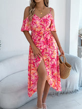 Printed Cold Shoulder Midi Cami Dress Hot Pink OutfitFlow