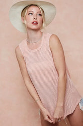 BiBi Popcorn Waffle Open Back Top with Tied Ribbon ROSE OutfitFlow